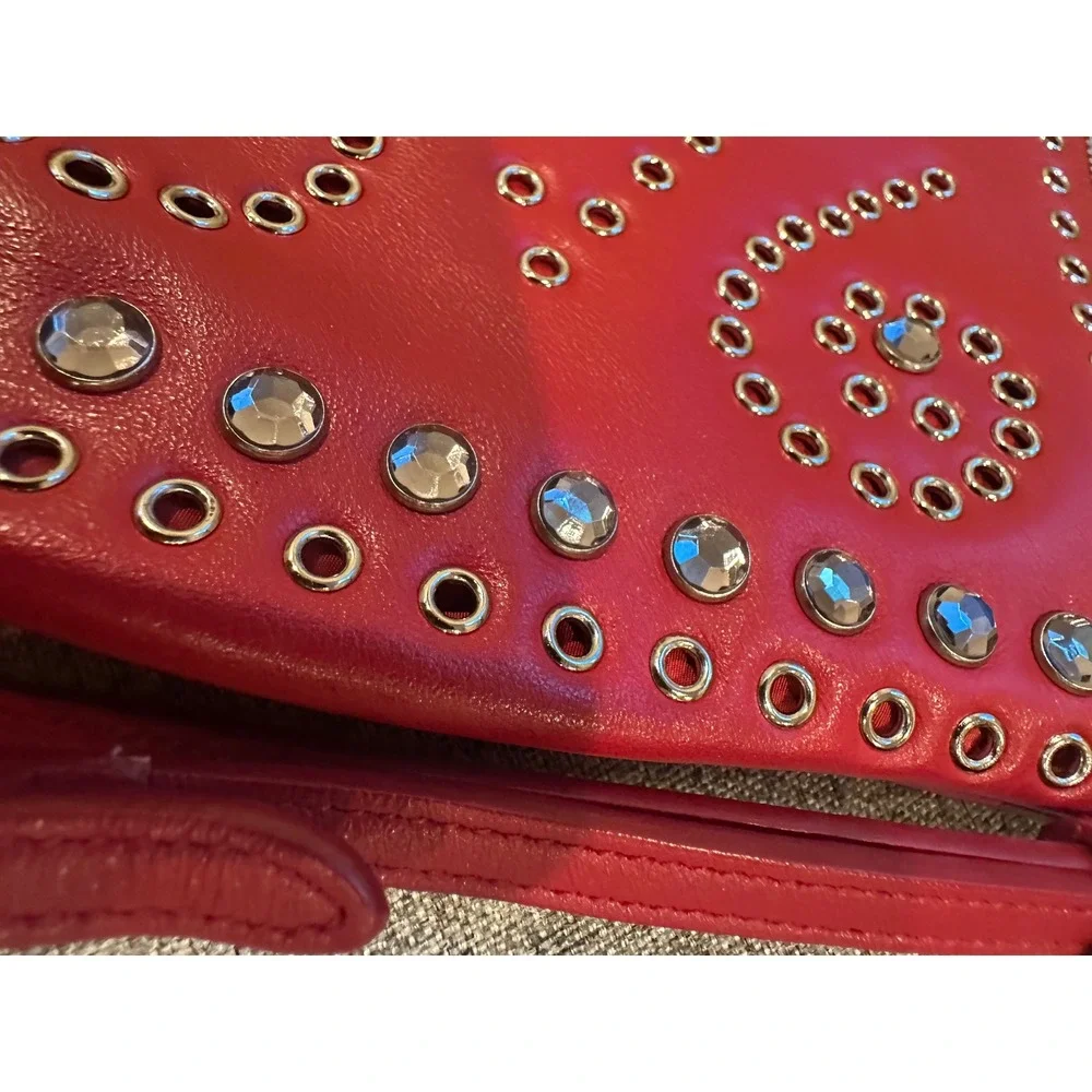 Prada Soft Calf Borch Red Leather Studded Crystal Clutch Bag 1N1825 Fuoco